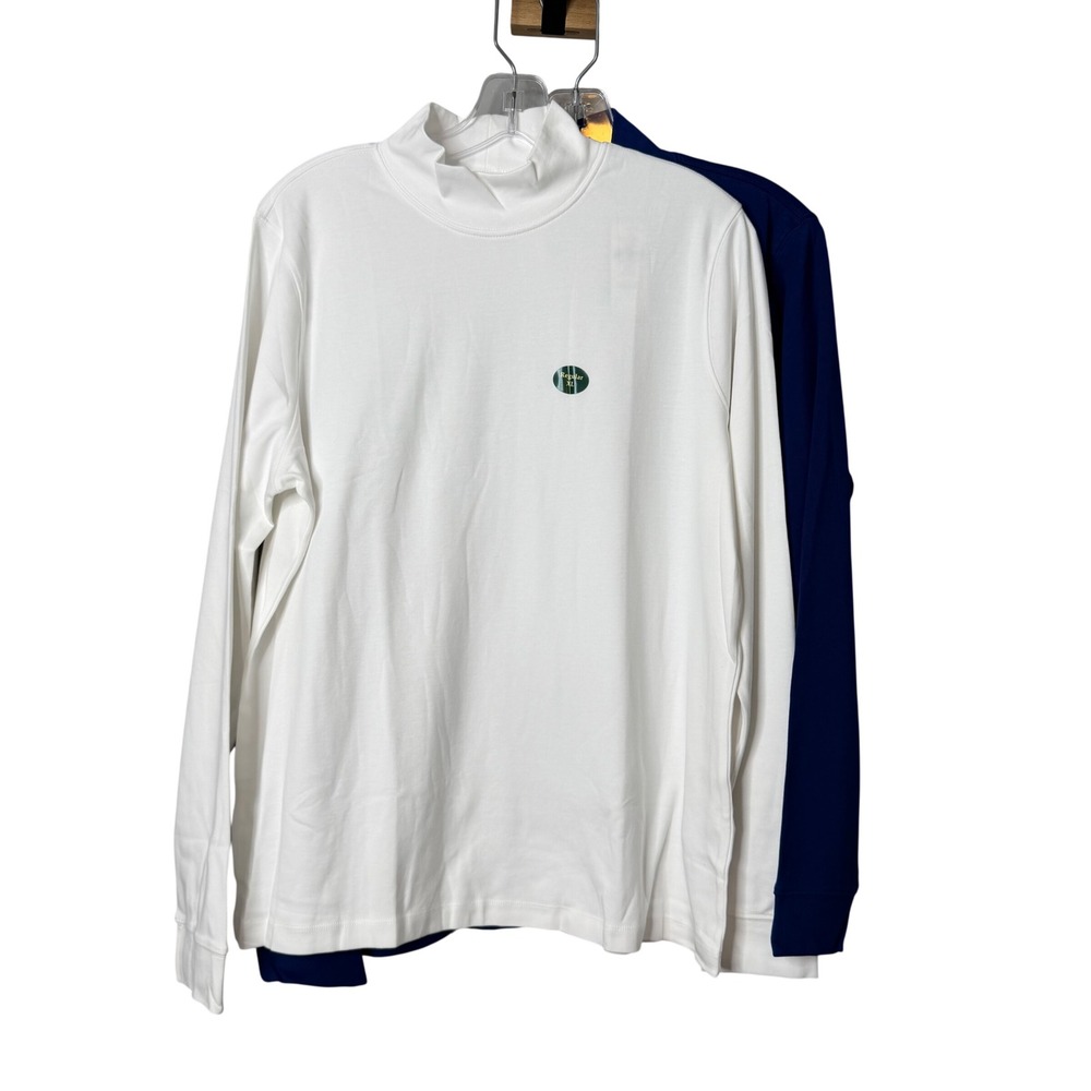 L.L.Bean Mock Neck Top Womens XL Blue White 2 Pack 100% Cotton Relaxed Fit
